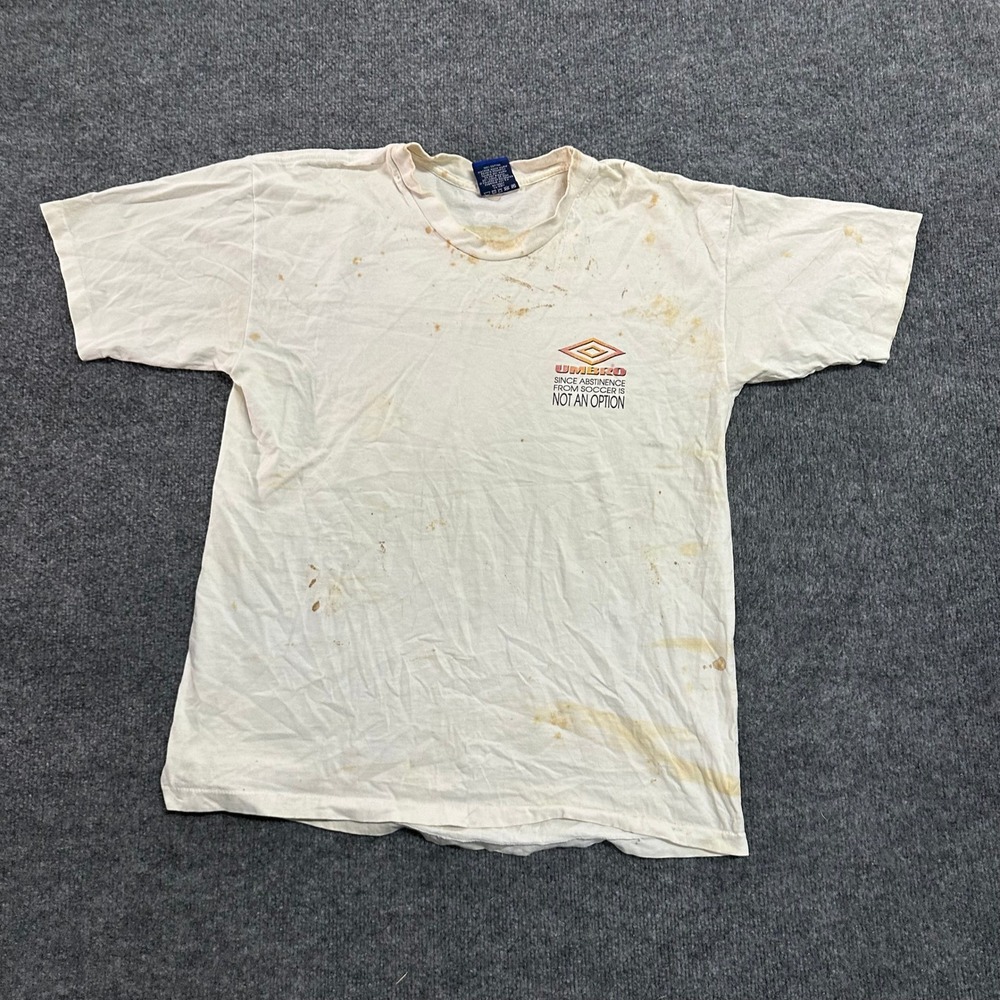 Umbro T-Shirt Mens Size L White Vintage Soccer Graphic USA Made Distressed - Picture 3 of 8